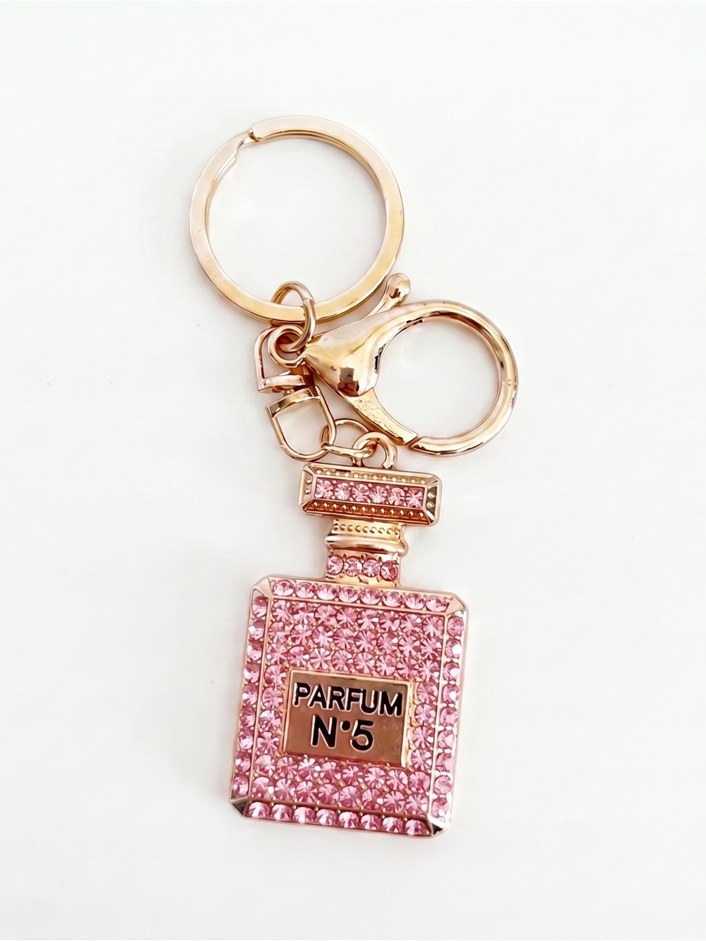 Parfum No 5 Brand Inspired Rose Gold Bag Charm Keychain - Picture 1 of 3